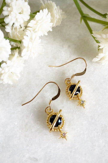 Orion Black Planet and Star Earrings Wisteria London